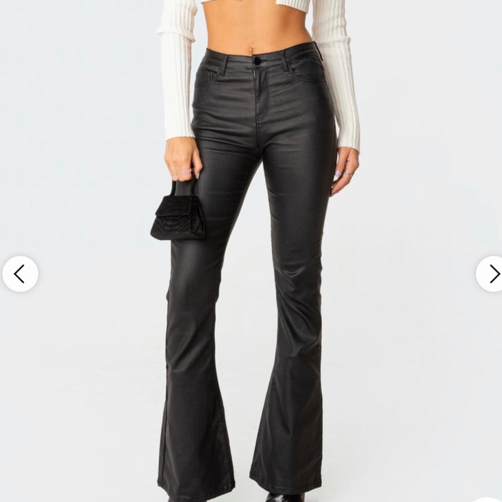 Black Faux Leather Flare pants